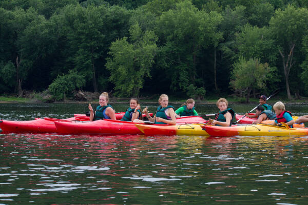 Children kayaking during river quest field school near Harper's Ferry - River & Trail Outfitters