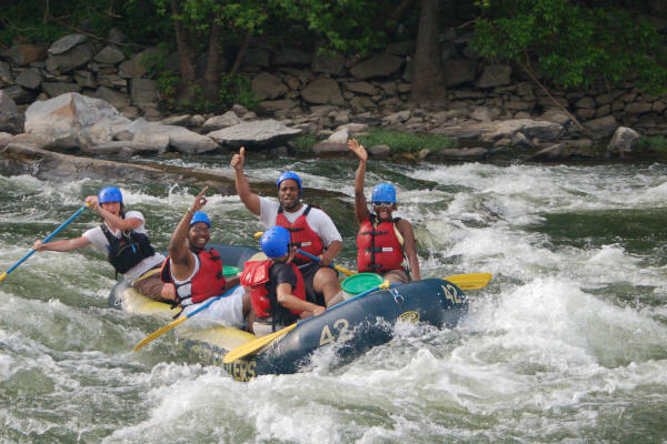 Thumbs up from raft renters on the Shenandoah - River & Trail Outfitters