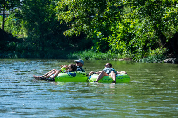 Laying out on tubes on the Shenandoah River - River and Trail Outfitters