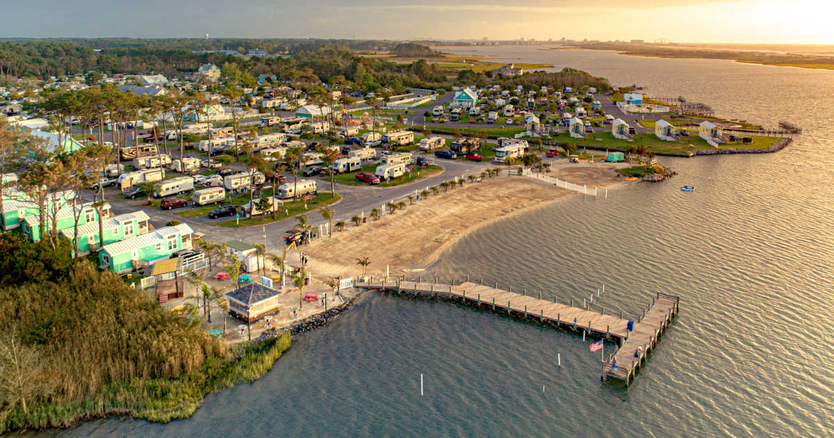 View the scenery of the Chincoteague Bay overlooking Sun Outdoors Ocean City in Ocean City, Maryland.
