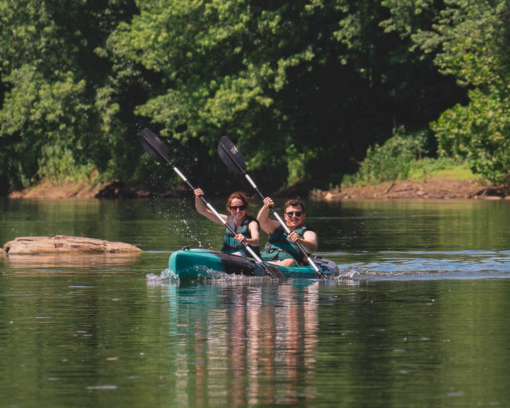 tandem kayakers in Harpers Ferry